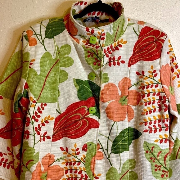 Painted Pony Woven Tapestry Bright Floral Print Blazer - Picture 2 of 11